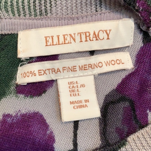 Ellen Tracy 100% Merino Wool Floral Print Sweater - Picture 7 of 7